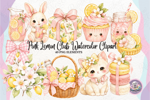Download Pink Lemon Club Watercolor Clipart - Lemon Collection