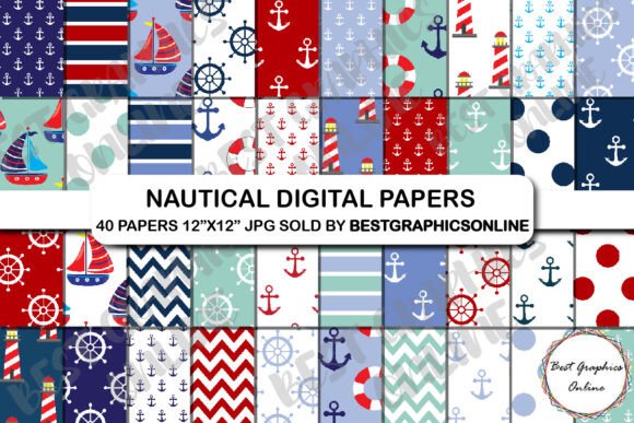 Download Nautical Digital Paper Pack Sailing Ahoy - Digital paper Collection