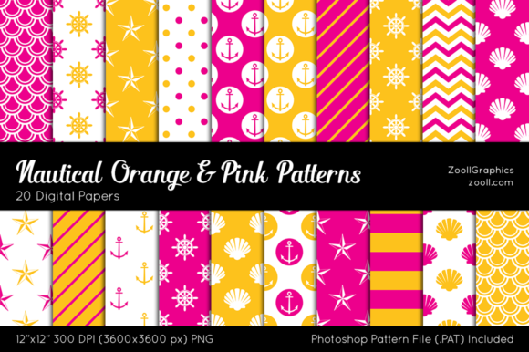 Download Nautical Orange &amp; Pink Digital Papers - Digital paper Collection