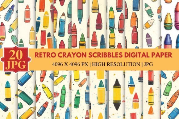 Download Retro Crayon Scribbles Digital Paper - Digital paper Collection