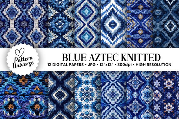 Download Blue Knitted Aztec Digital Papers - Digital paper Collection
