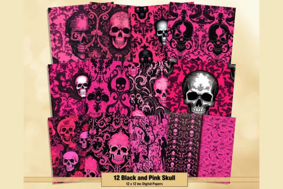 Download Black Pink Skull Patterns Digital Papers - Digital paper Collection