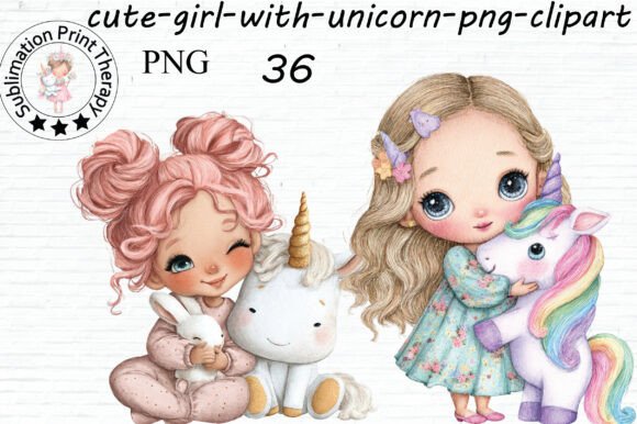 Download Cute Girl with Unicorn Clipart PNG - Unicorn Collection