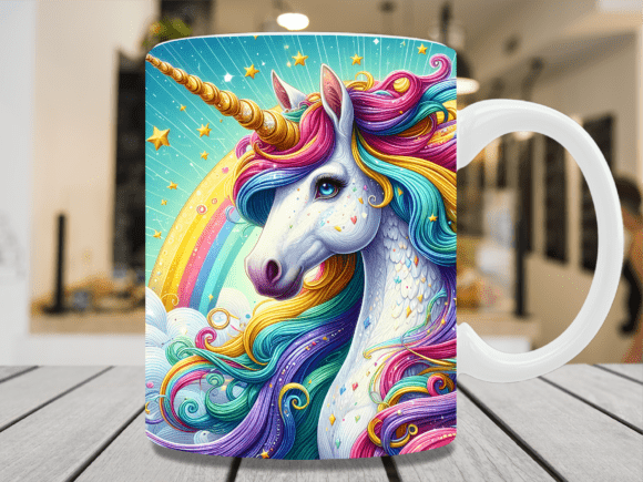 Download Bright Rainbow Unicorn Stars Mug Wrap - Unicorn Collection