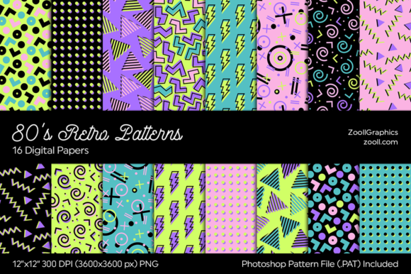 Download 80's Retro Digital Papers - Digital paper Collection