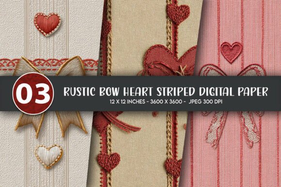 Download Rustic Bow Heart Striped Digital Paper - Digital paper Collection