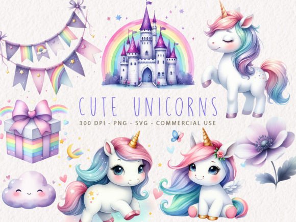 Download Watercolor Cute Unicorn Clipart Bundle - Unicorn Collection