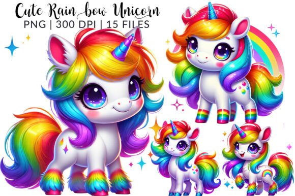 Download Cute Rainbow Unicorn Clipart Bundle - Unicorn Collection