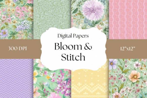 Download Spring Stitch &amp; Flower Digital Papers - Digital paper Collection