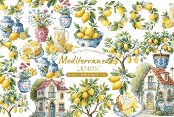 Download Watercolor Amalfi Lemon Clipart Bundle - Lemon Collection
