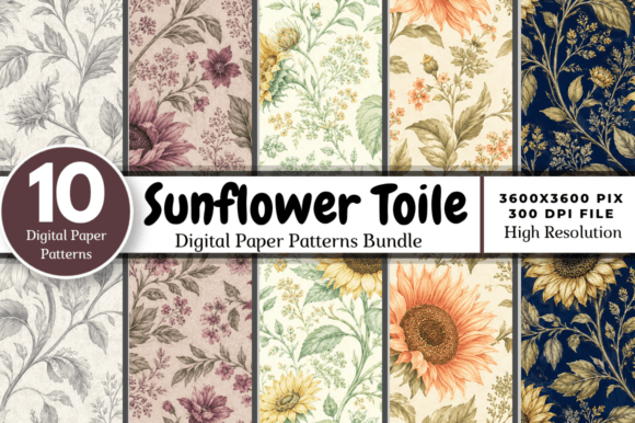 Download Sunflower Toile Digital Paper Bundle - Digital paper Collection