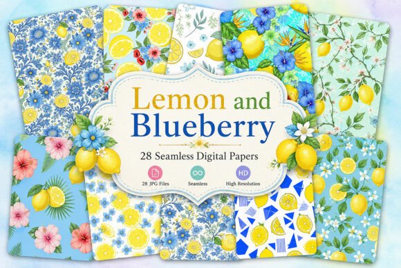 Download Lemon and Blueberry Seamless Patterns - Lemon Collection