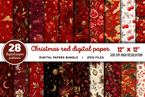 Download Christmas Red Digital Paper Bundle - Digital paper Collection