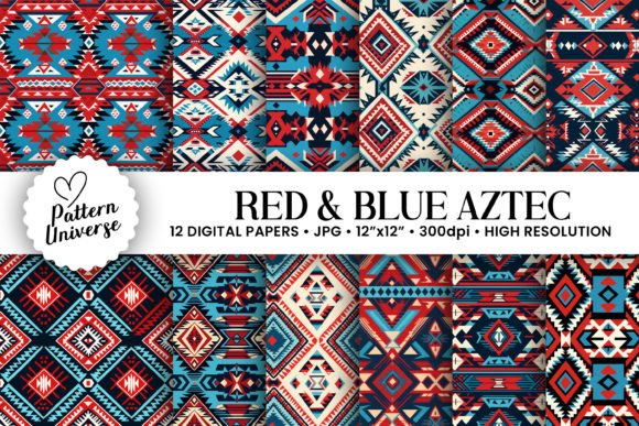 Download Red &amp; Blue Aztec Digital Papers - Digital paper Collection