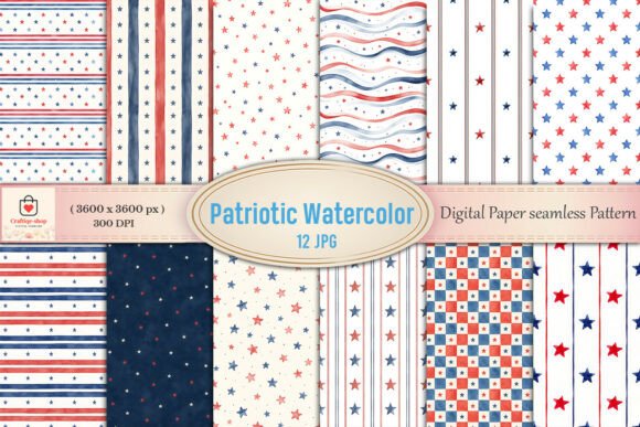 Download Patriotic Watercolor Digital Paper Bundl - Digital paper Collection