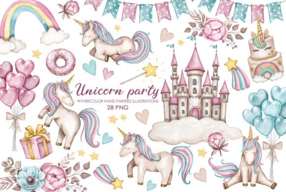 Download Watercolor Birthday Unicorn Clipart - Unicorn Collection