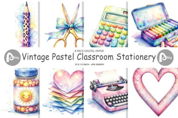 Download Pastel Retro School Supply Digital Paper - Digital paper Collection