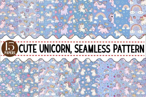 Download CUTE UNICORN Seamless Pattern Bundle - Unicorn Collection