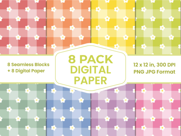 Download Pastel Floral Gingham Digital Paper Pack - Digital paper Collection