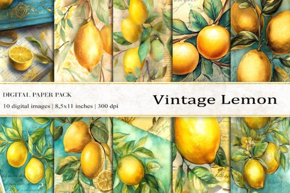 Download Vintage Lemon Digital Papers - Digital paper Collection