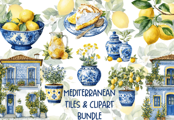 Download Mediterranean Tile &amp; Lemon Clipart Set - Lemon Collection