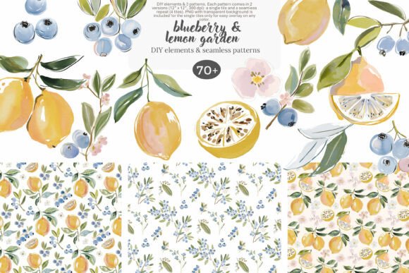 Download Watercolor Blueberry Lemon Clipart Set - Lemon Collection