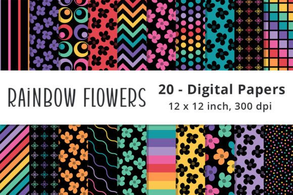 Download Rainbow Colored Flowers Printable Papers - Printable Collection