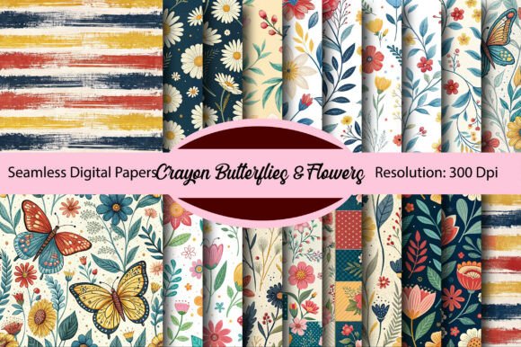 Download Crayon Butterflies Digital Paper - Digital paper Collection