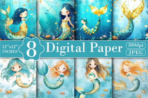 Download Mermaid Nursery Junk Digital Paper - Digital paper Collection