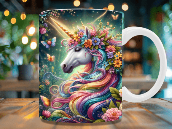 Download Fantasy Floral Unicorn Horn Mug Wrap - Unicorn Collection
