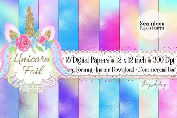 Download Seamless FUnicorn Mermaid Foil Papers - Unicorn Collection
