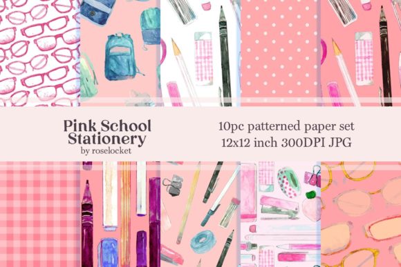 Download Pink School Stationery Digital Papers - Digital paper Collection