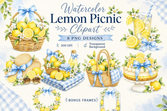 Download Watercolor Lemon Picnic Clipart - Lemon Collection
