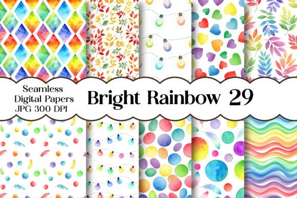 Download Bright Rainbow Digital Paper Pack Bundle - Digital paper Collection