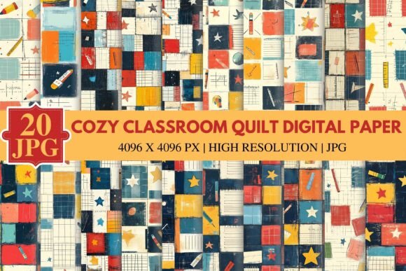 Download Cozy Classroom Quilt Digital Paper - Digital paper Collection