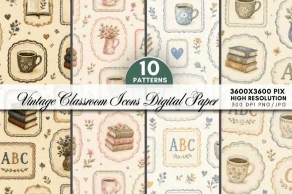 Download Vintage Classroom Digital Paper Bundle - Digital paper Collection