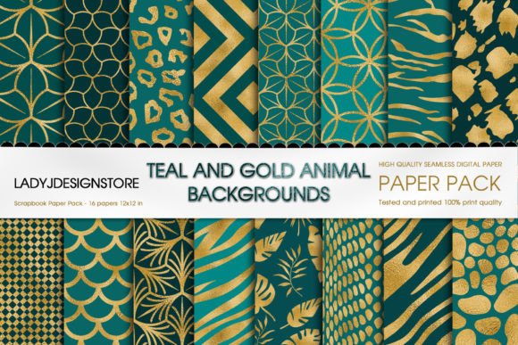 Download Teal and Gold Animal Digital Paper - Digital paper Collection