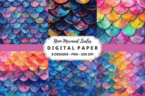 Download Neon Mermaid Scales Digital Paper - Digital paper Collection