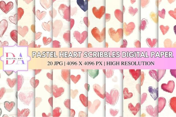 Download Pastel Heart Scribbles Digital Paper - Digital paper Collection