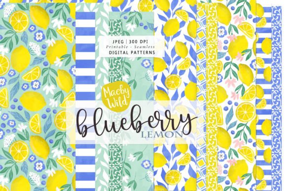Download Lemon and Blueberry Seamless Patterns - Lemon Collection