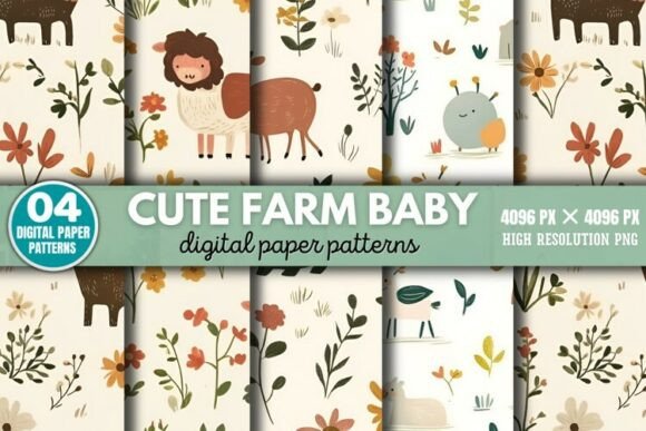 Download Cute Farm Baby Pattern Digital Paper Bac - Digital paper Collection