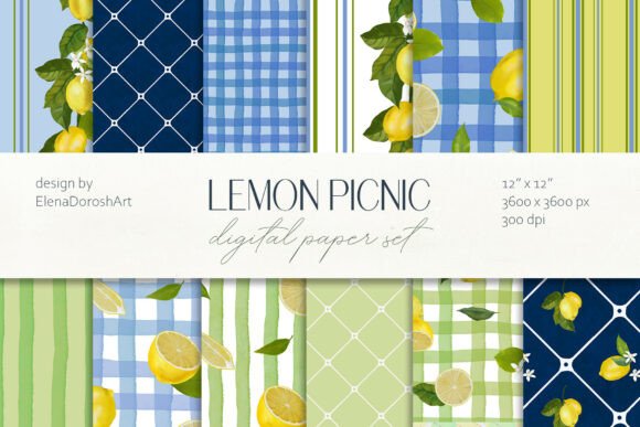 Download Lemon Picnic Citrus Digital Paper Pack - Digital paper Collection