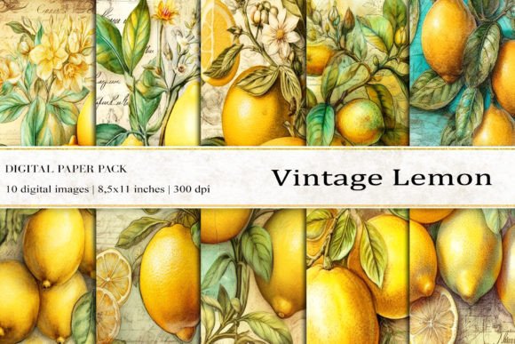 Download Vintage Lemon Digital Papers - Digital paper Collection