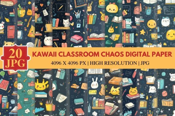 Download Kawaii Classroom Chaos Digital Paper - Digital paper Collection