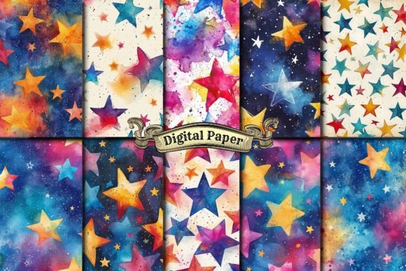 Download Watercolor Funky Star Digital Paper - Digital paper Collection