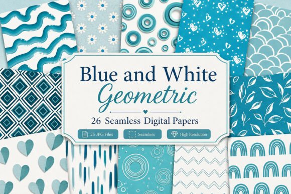Download Blue and White Geometric Digital Papers - Digital paper Collection