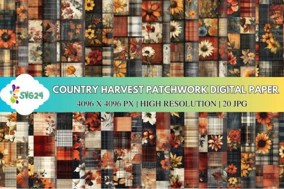 Download Country Harvest Patchwork Digital Paper - Digital paper Collection