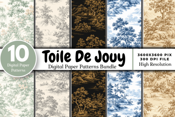 Download Toile De Jouy Digital Paper PNG Bundle - Digital paper Collection