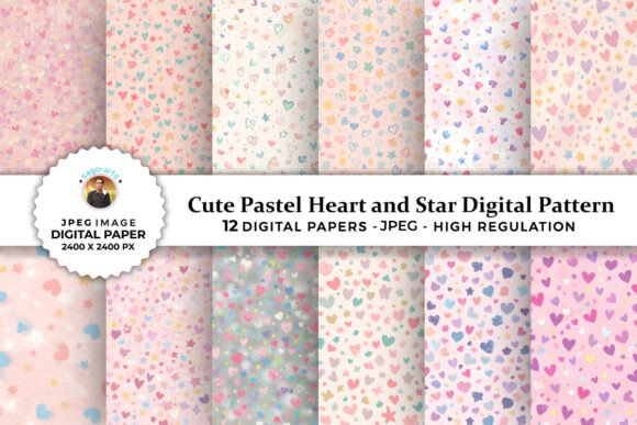 Download Cute Pastel Heart and Star Digital Paper - Digital paper Collection