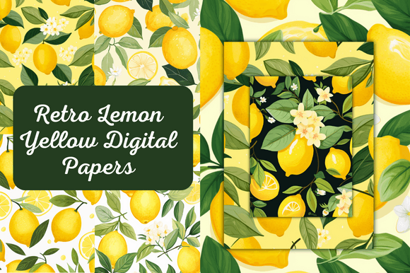 Download Retro Lemon Yellow Digital Papers - Digital paper Collection